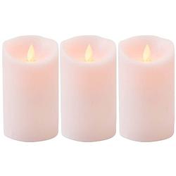 Foto van 3x roze led kaars / stompkaars met bewegende vlam 12,5 cm - led kaarsen
