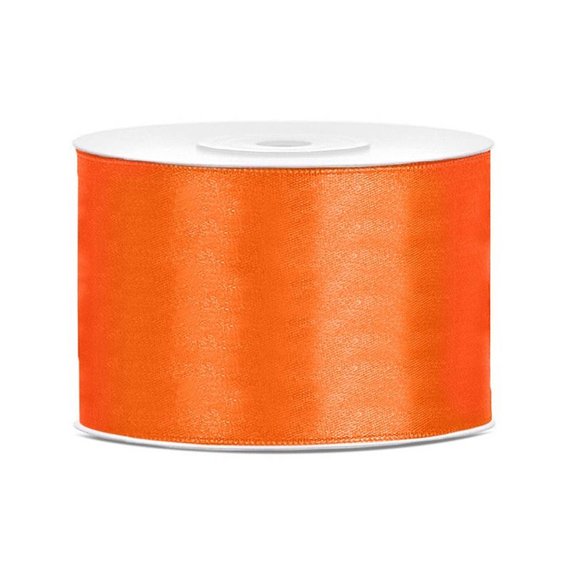 Foto van 1x hobby/decoratie oranje satijnen sierlinten 5 cm/50 mm x 25 meter - cadeaulinten