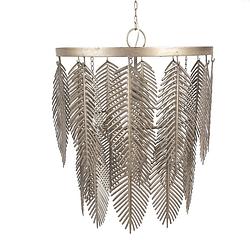 Foto van Clayre & eef hanglamp ø 42x52 cm goudkleurig grijs ijzer bladeren hanglamp eettafel goudkleurig hanglamp eettafel