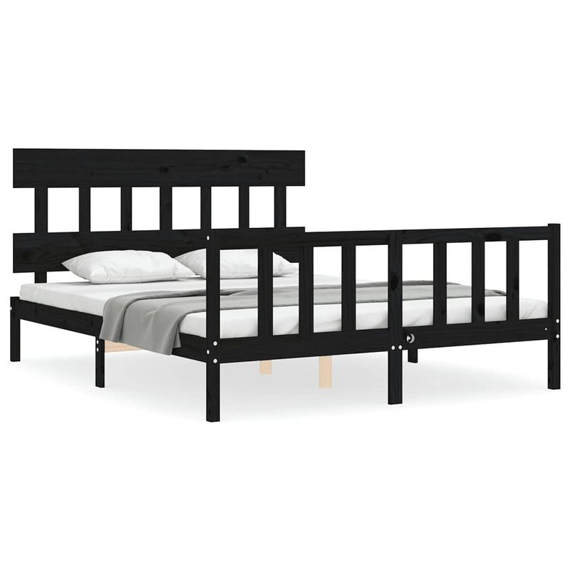 Foto van The living store bedframe - massief grenenhout - 205.5 x 155.5 x 81 cm - 150 x 200 cm - zwart