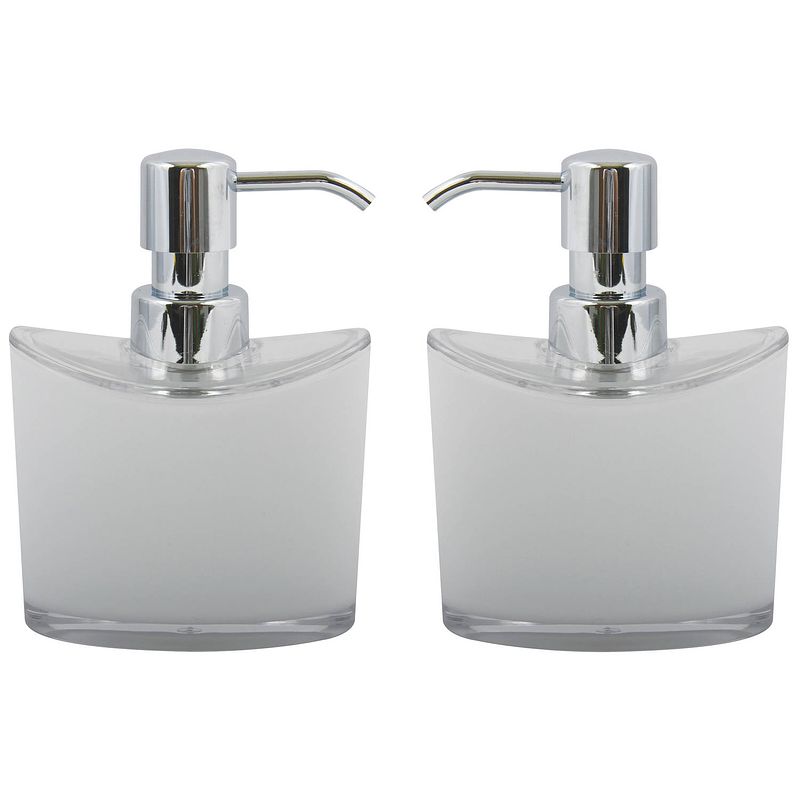 Foto van Msv zeeppompje/dispenser aveiro - 2x - ps kunststof - wit/zilver - 11 x 14 cm - 260 ml - zeeppompjes