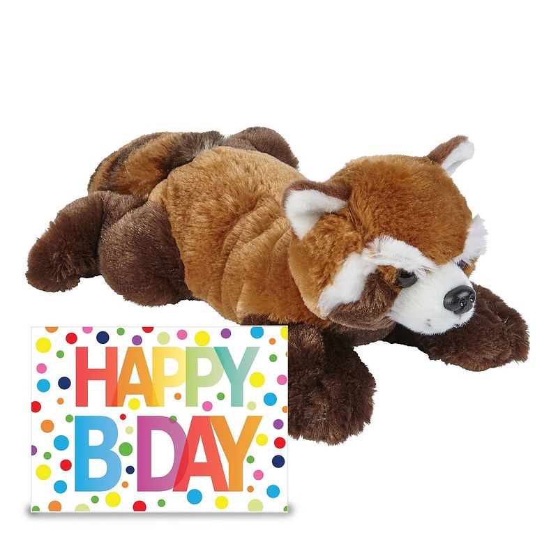 Foto van Knuffel rode panda 25 cm cadeau sturen met xl happy birthday wenskaart - knuffeldier