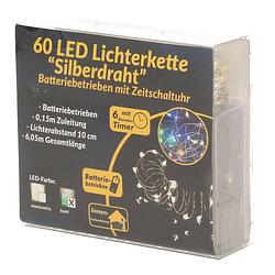 Foto van Draadverlichting zilver met gekleurde led lampjes 6 meter op batterijen met timer - kerstverlichting lichtsnoeren