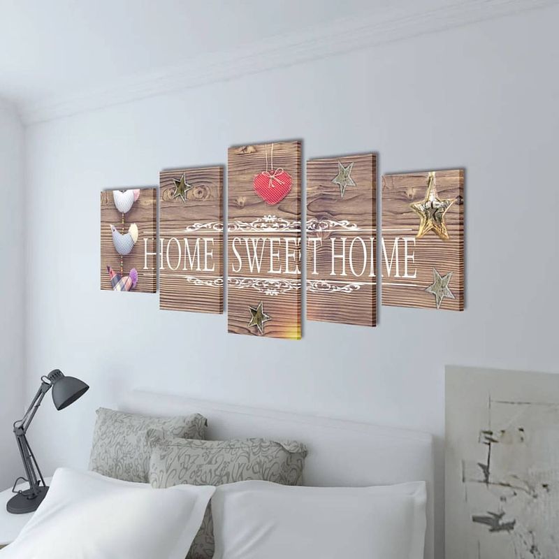 Foto van The living store 5-panelen canvas muurdruk set - 100 x 50 cm - houtkader + waterdicht doek - thuis zoete thuisafdruk