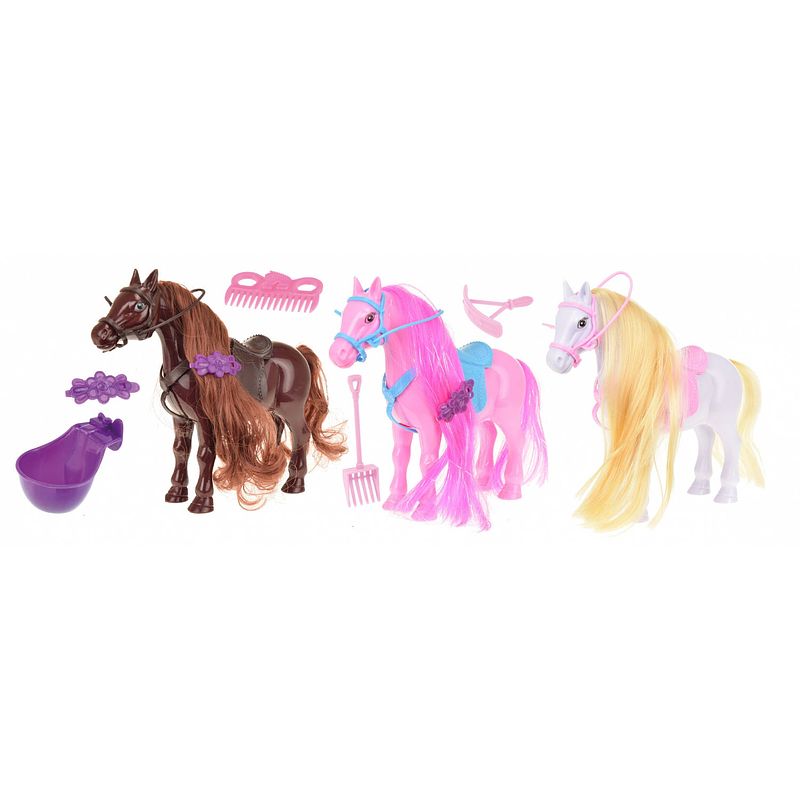 Foto van Toi-toys speelset paarden met accessoires 15 cm multicolor