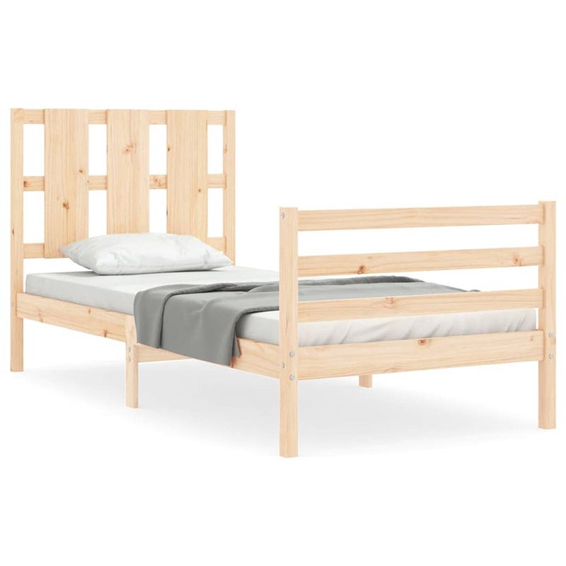 Foto van The living store massief grenenhouten bedframe - bedden - 205.5 x 95.5 x 100 cm - multiplex lattenbodem