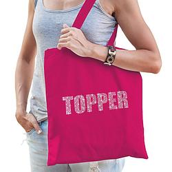 Foto van Glitter topper cadeau katoenen tas roze rhinestones steentjes voor dames en heren - glitter tassen - feest boodschappent