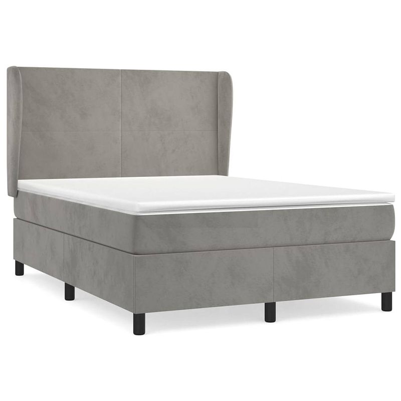 Foto van The living store boxspringbed - comfort - bed - 193 x 147 x 118/128 cm - lichtgrijs - fluweel - pocketvering matras -