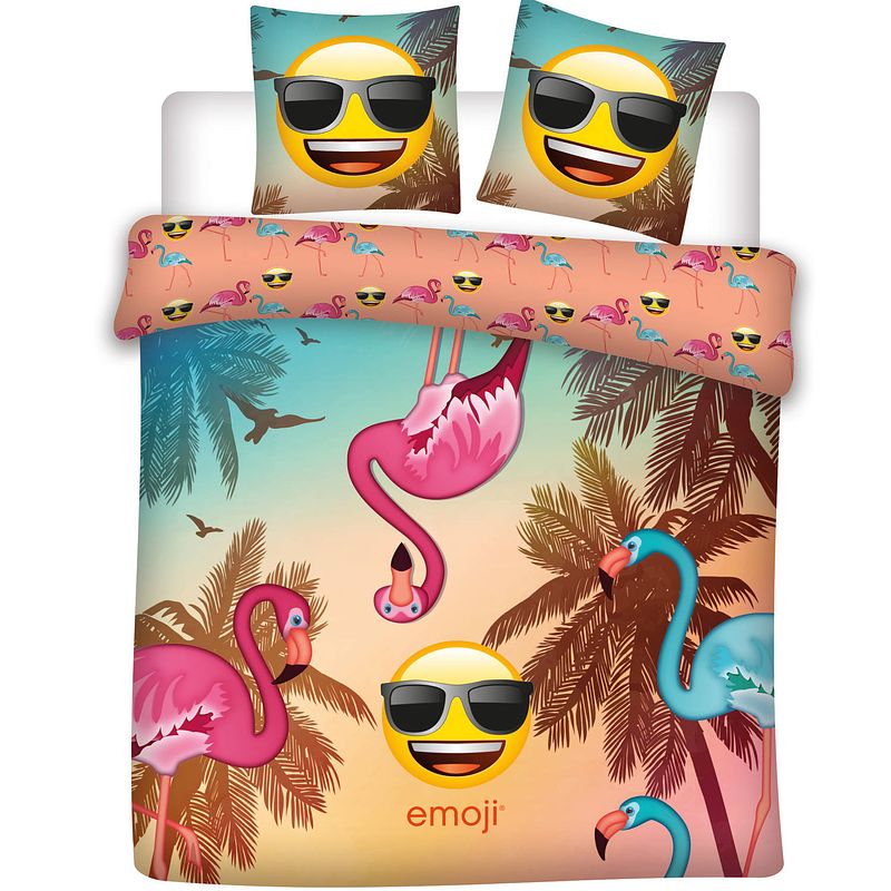 Foto van Emoji flamingo - dekbedovertrek - lits jumeaux - 240 x 220 cm - multi