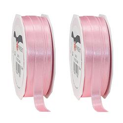 Foto van 2x luxe hobby/decoratie roze satijnen sierlinten 1 cm/10 mm x 25 meter - cadeaulinten