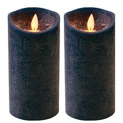 Foto van 2x donkerblauwe led kaars / stompkaars met bewegende vlam 15 cm - led kaarsen