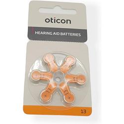 Foto van Oticon hoortoestel batterij type p13 oranje sticker 2 kaartjes 12 batterijen