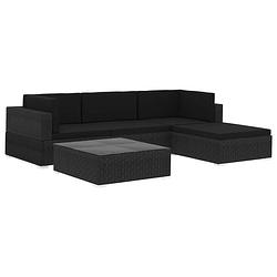 Foto van Vidaxl 5-delige loungeset met kussens poly rattan zwart