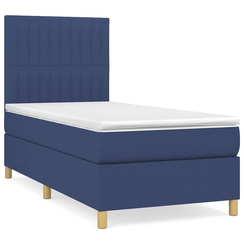 Foto van The living store blauw boxspringbed - 203 x 90 x 118/128 cm - hoofdbord in hoogte verstelbaar - pocketvering matras -