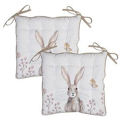 Foto van Haes deco - set van 2 sierkussens - 40x40x4 cm - 100% katoen - rustic easter bunny