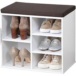 Foto van Witte schoenenkast/schoenenrek bankje 29 x 48 x 51 cm met zitkussen - schoenenrekken