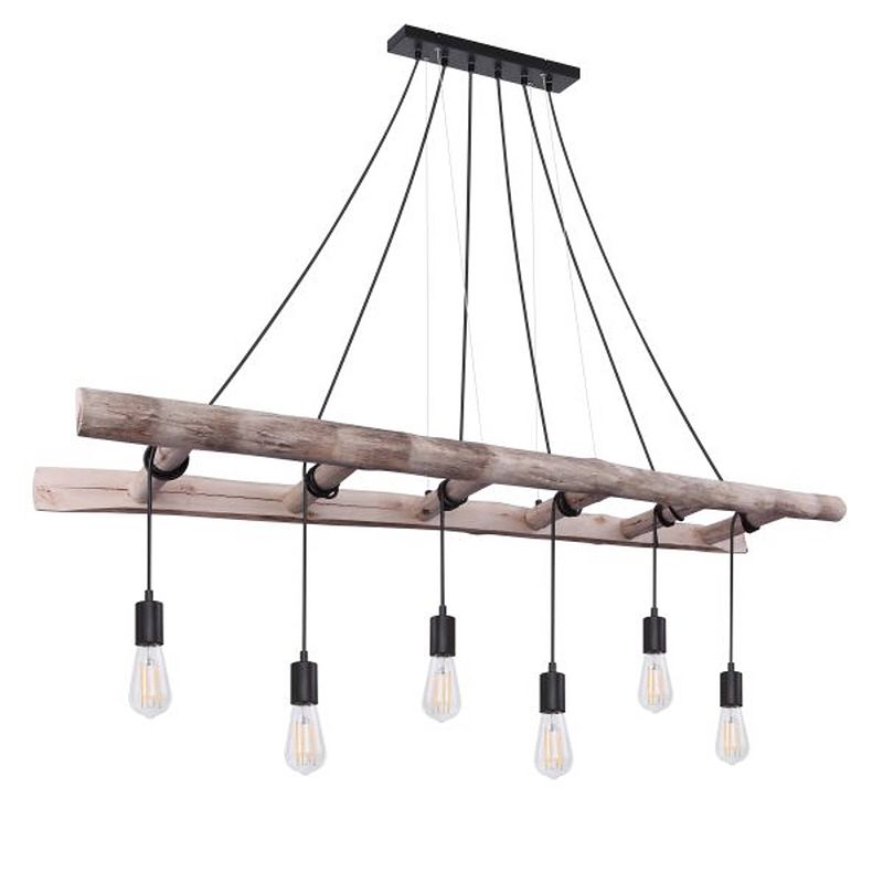 Foto van Landelijke hanglamp irmgard - l:160cm - e27 - hout - bruin