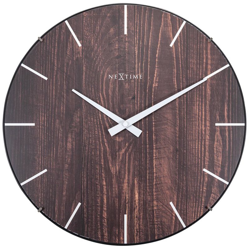 Foto van Wandklok nextime edge-wood-dome dia 35cm kunststof bruin