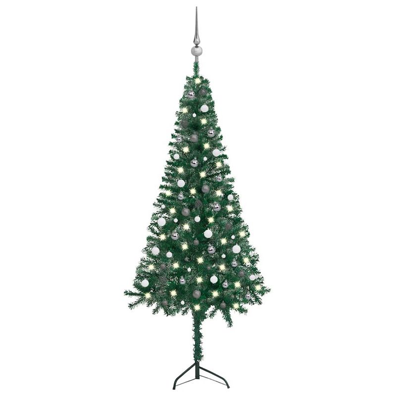 Foto van Vidaxl kunstkerstboom met led's en kerstballen hoek 240 cm pvc groen