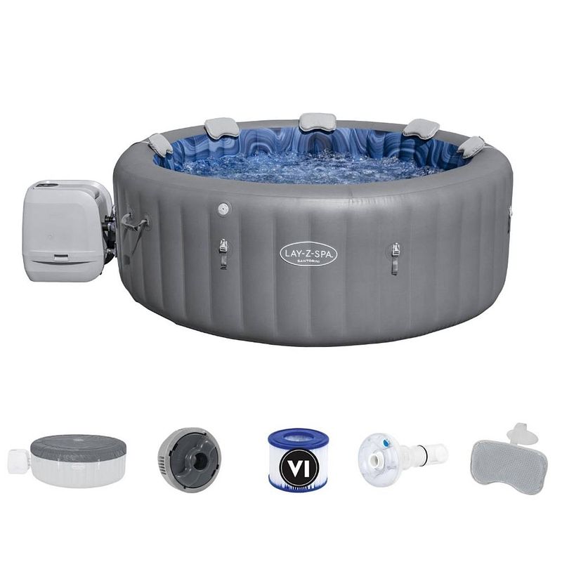 Foto van Bestway - jacuzzi - lay-z-spa - santorini hydrojet pro - opblaasbaar - bubbelbad - incl. toebehoren - ø216cm x 80cm