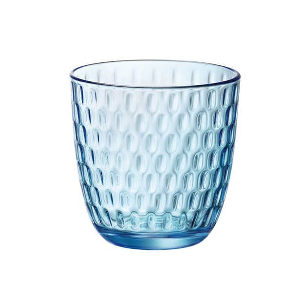 Foto van Bormioli waterglas/drinkglas - blauw transparant met relief - 290 ml - drinkglazen