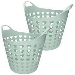 Foto van Set van 2x stuks flexibele wasmanden rond groen 26 liter - groene kunststof manden voor wasgoed