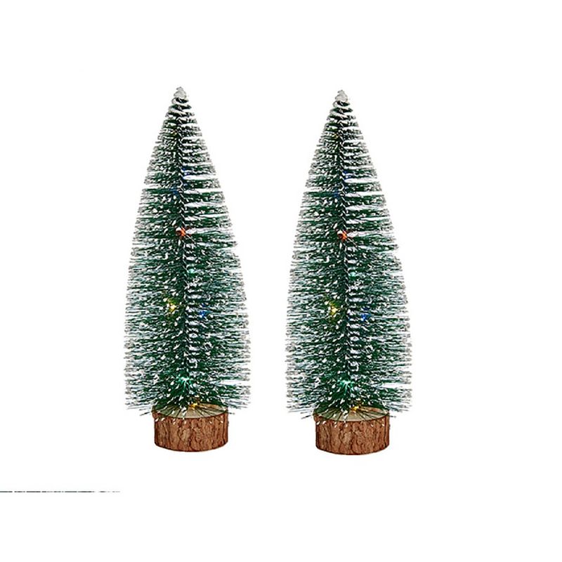 Foto van Krist+ kleine decoraties kerstboompjes 2x stuks - 30 cm - met licht - kerstdorpen