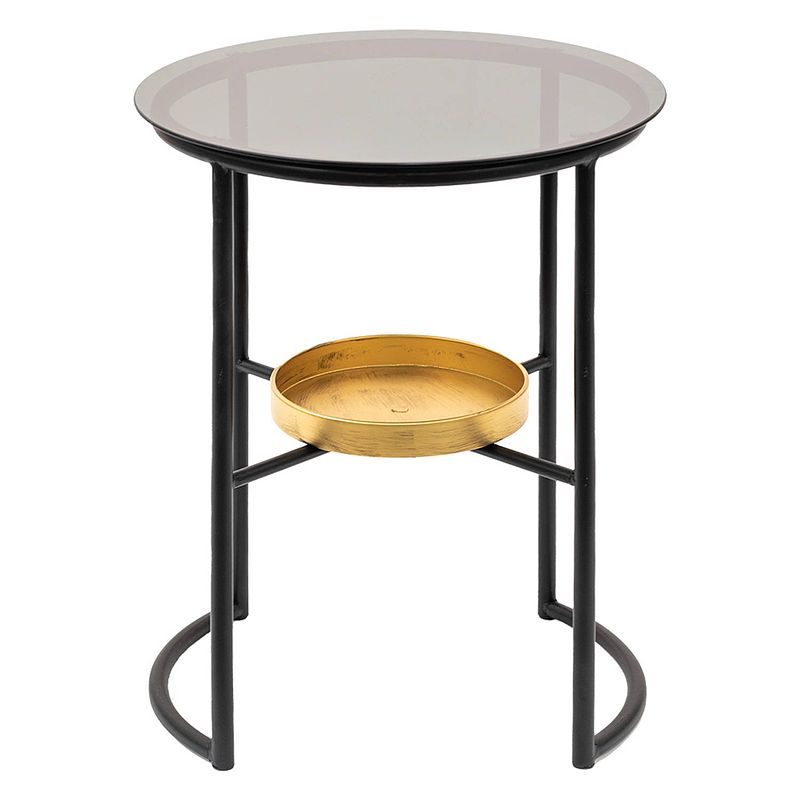 Foto van Clayre & eef bijzettafel ø 43*55 cm zwart ijzer glas side table tafeltje zwart side table tafeltje