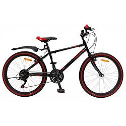 Foto van Amigo rock hardtail mountainbike 24 inch 38 cm junior 18v v-brakes zwart/rood