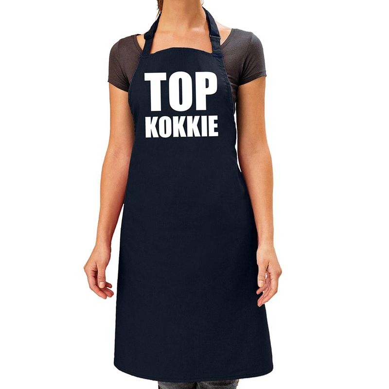 Foto van Bbq schort top kokkie navy blauw voor dames - feestschorten