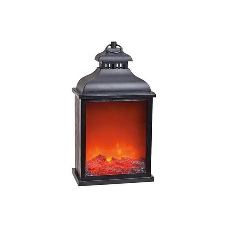 Foto van Sfeerhaard/open haard lantaarn zwart met led verlichting l15 x b25 x h45 cm - lantaarns