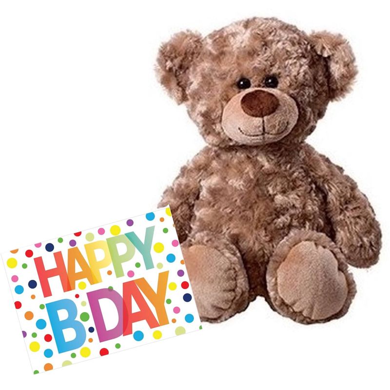 Foto van Pluche knuffel knuffelbeer 43 cm met a5-size happy birthday wenskaart - knuffelberen