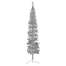 Foto van Vidaxl kunstkerstboom half met standaard smal 210 cm zilverkleurig