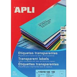 Foto van Apli transparante etiketten ft 210 x 297 mm (b x h), 100 stuks, 1 per blad, doos van 100 blad