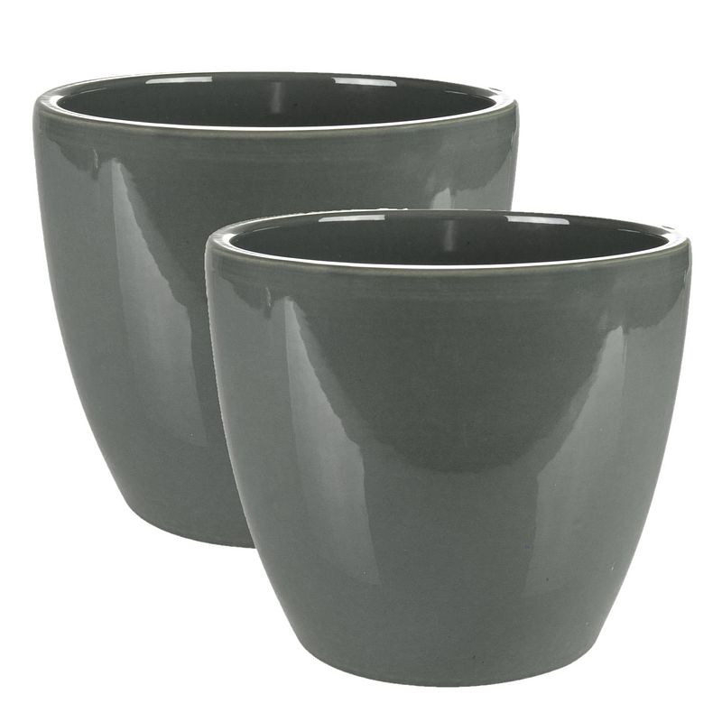 Foto van 2x stuks plantenpot/bloempot in een strakke scandinavische look antraciet dia 15 cm en hoogte 12 cm - plantenpotten