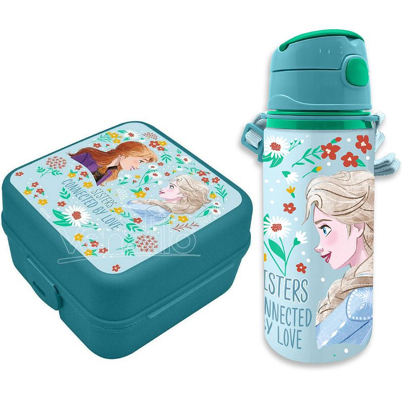 Foto van Disney frozen lunchbox set voor kinderen - 2-delig - licht blauw - kunststof/aluminium - lunchboxen