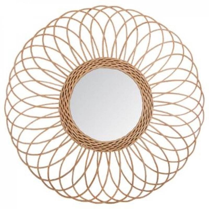 Foto van Ronde spiegel - rotan - wandspiegel - beige - ø58 cm