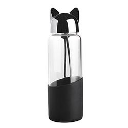 Foto van Altom design glazen waterfles of drinkfles voor kinderen en volwassenen - met kattendop - zwart