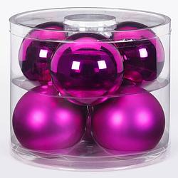 Foto van 6x fuchsia glazen kerstballen 10 cm glans en mat - kerstbal