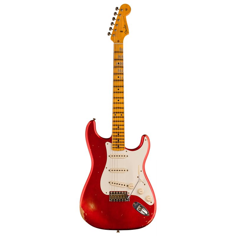 Foto van Fender custom shop time machine 's58 strat relic mn faded aged candy apple red met deluxe koffer en coa