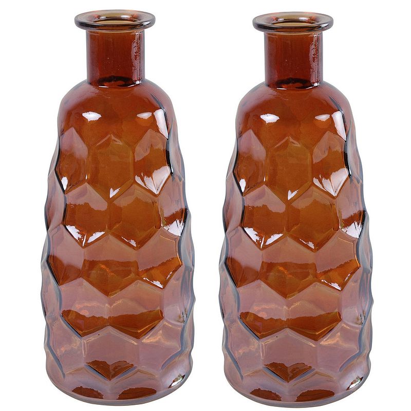 Foto van Countryfield art deco bloemenvaas - 2x - cognac bruin transparant - glas - d12 x h30 cm - vazen