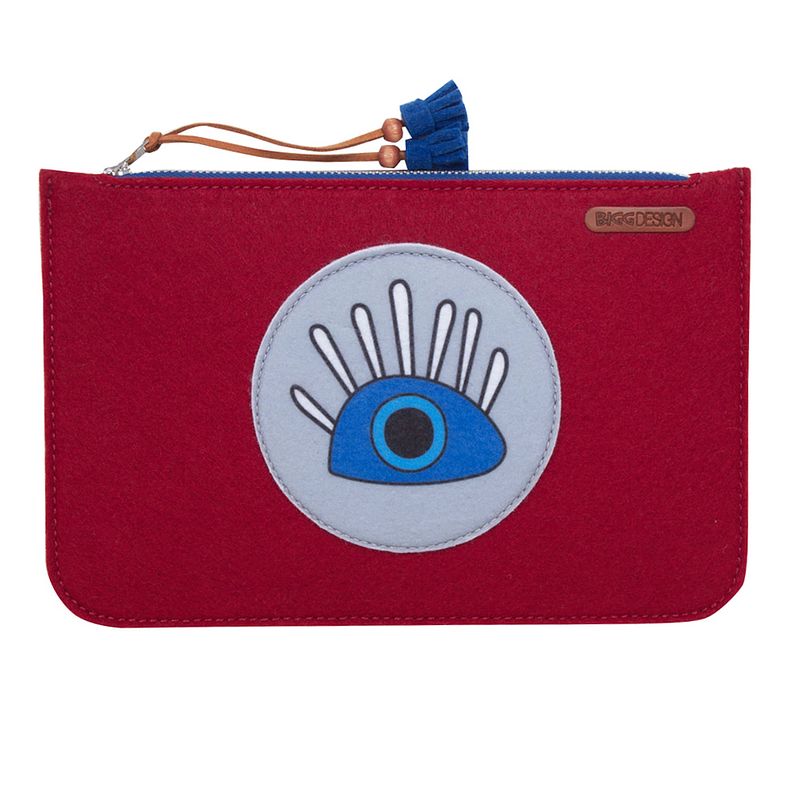 Foto van Biggdesign boze oog clutch dames - handtas - handtasje - portemonnee dames- 24 cm - rood