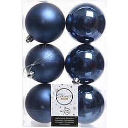 Foto van 6x kunststof kerstballen glanzend/mat donkerblauw 8 cm kerstboom versiering/decoratie - kerstbal