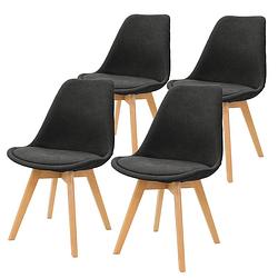 Foto van Eetkamerstoelen set van 4 zwart linnen bekleding met houten poten ml-design