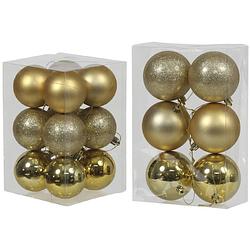 Foto van Kerstversiering kunststof kerstballen goud 6 en 8 cm pakket van 36x stuks - kerstbal