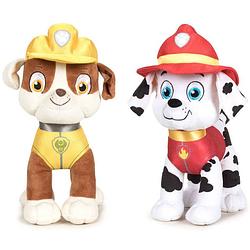 Foto van Paw patrol knuffels set van 2x karakters rubble en marshall 27 cm - knuffeldier