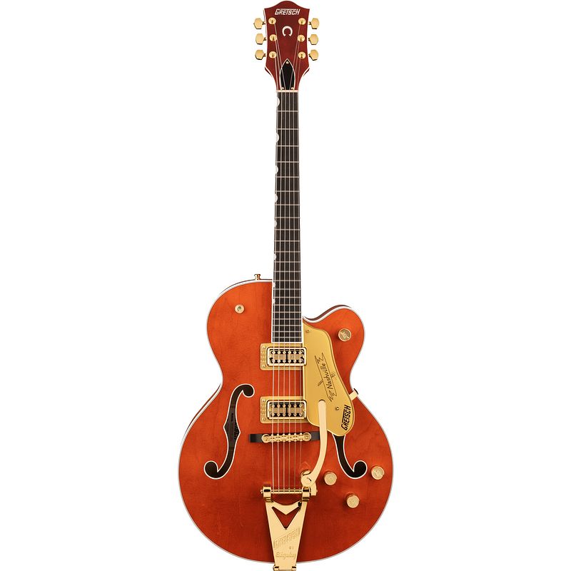 Foto van Gretsch g6120tg players edition nashville orange stain semi-akoestische gitaar met koffer