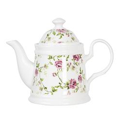 Foto van Haes deco - chinese theepot - porselein - roze bloemen - theepot 600 ml - traditioneel theeservies, theekan