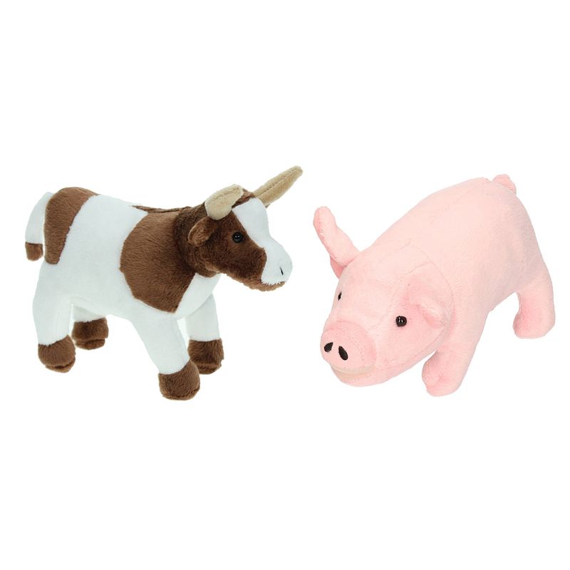 Foto van Pluche knuffel boerderijdieren set koe en varken van 22 cm - knuffel boederijdieren