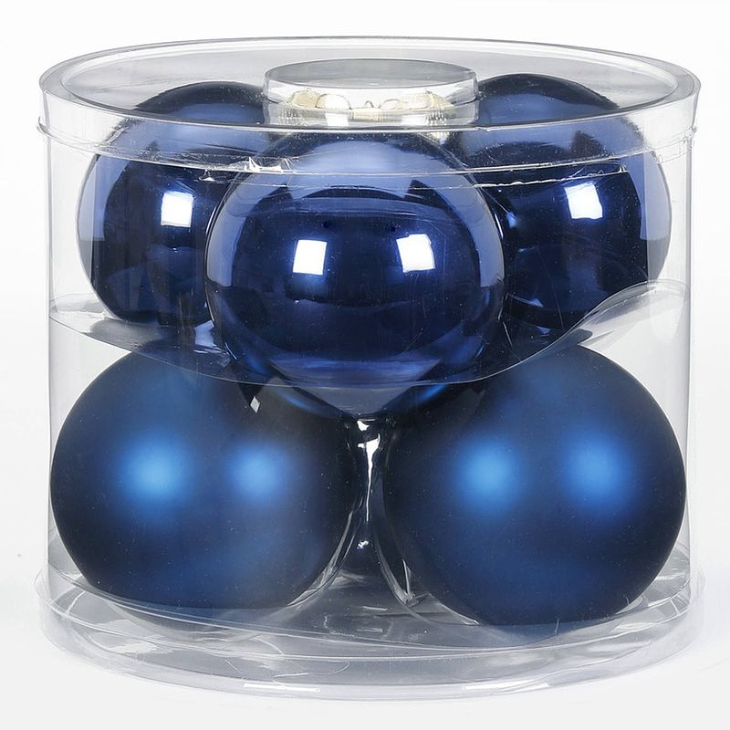 Foto van 12x donkerblauwe glazen kerstballen 10 cm glans en mat - kerstbal